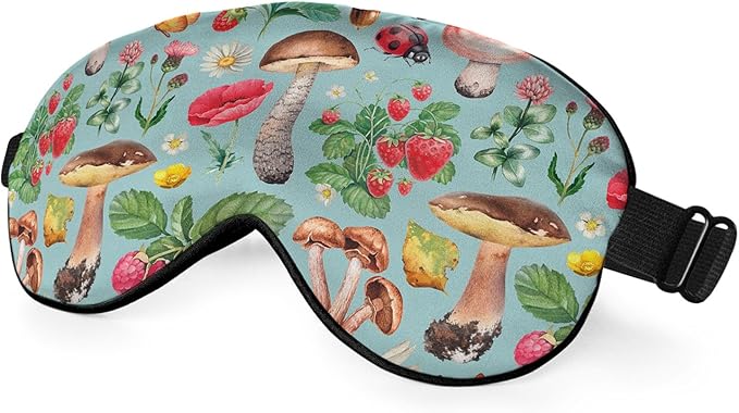 Mushrooms Silk Eye Mask Sleep Mask Summer Flowers Strawberry Butterfly Berries Eye Mask with Adjustable Strap Lightweight for Women Work Travel Night Sleep - Bloomnest