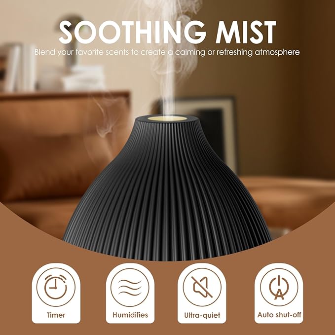 SALKING Essential Oil Diffuser, 100ml Aromatherapy Diffusers with Adjustable Mist Mode Timer Setting, Ultrasonic Diffusers for Essential Oils, 8 LED Colors, for Office Home (Black) - Bloomnest