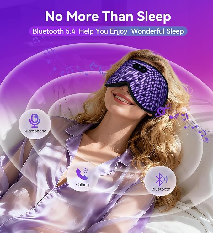Sleep Eye Mask Bluetooth Headphones - 3D Contoured Zero Pressure Sleeping Masks 100% Blackout Eye Cover Breathable Sleeping Mask for Side Sleepers Wireless Earphone Ear Muff Headband Women Men Gift - Bloomnest