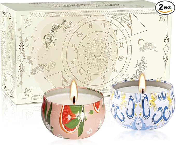 2 Pack Home Scented Candle, Grapefruit and Pine Scented Candles Ladies Gift Set, Soy Wax, Long Burning and Tin Candles, Birthday, Mother's Day, Anniversary. - Bloomnest