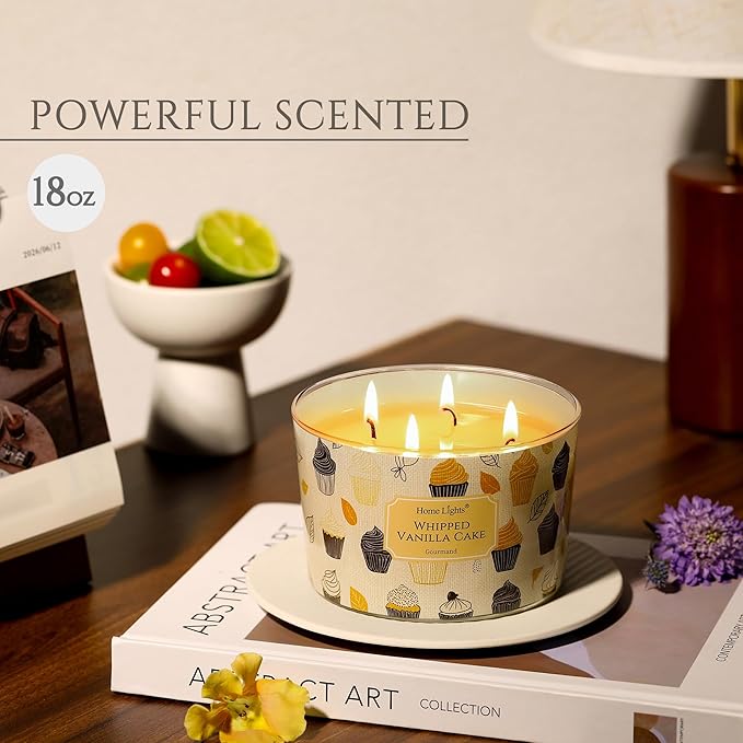 HomeLights Scented Candles for Women & Men, 18oz Candle Jars Aromatherapy 4-Wick Candle, Ideal for Rustic Modern Home Decor and Gifts, Whipped Vanilla Cake - Bloomnest