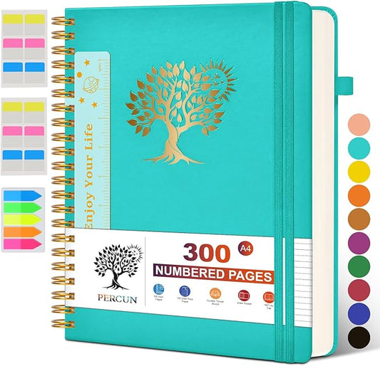 Large Spiral Notebook Journal for Women Men - 300 Numbered Lined Pages, College Ruled, A4 Hardcover Spiral Bound Notebook for School, Work, Note Taking, Writing, Leather Spiral Journal 8.5"x11" - Bloomnest