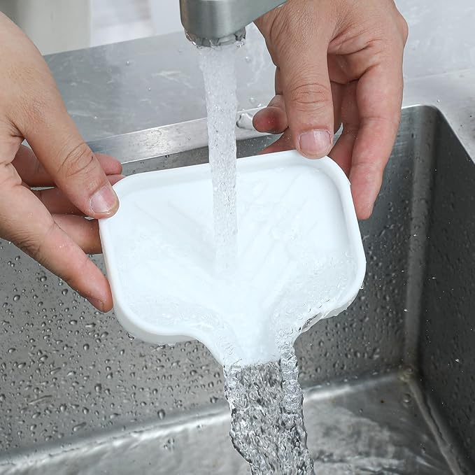 Silicone Bathroom Soap Dishes with Drain Spout-Bathroom and Kitchen Sink Organizer,Sponge Holder,Dish Soap Tray,Perfect for Dispenser,Scrubber,Bottle,Cup on Sink or Counter-White 4.9"×3.2" - Bloomnest