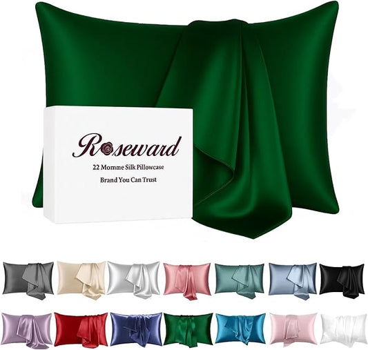 Green Silk Pillow Cases Made in USA, Oeko-TEX Certified 22 Momme Mulberry Silk Pillowcase for Hair and Skin Standard Size with Zipper, Anti Wrinkle,1 Pcs 20"x26" (Standard, Emerald) - Bloomnest