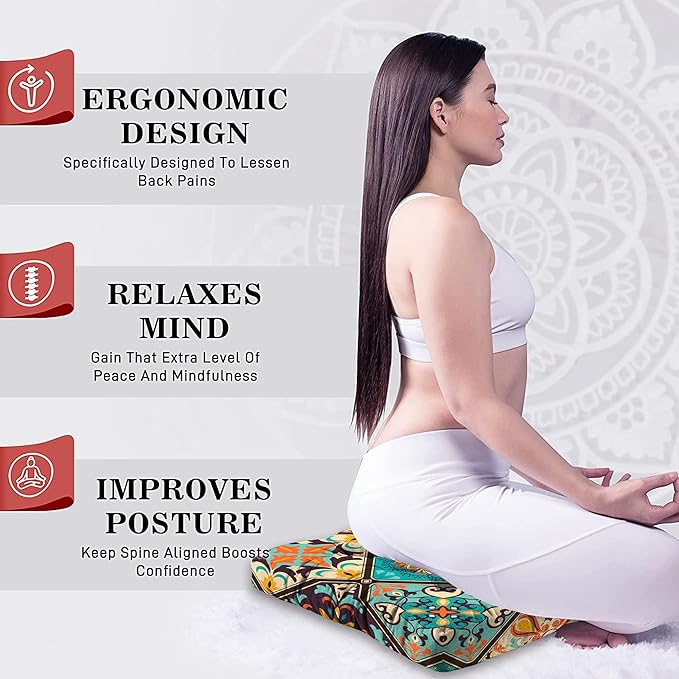 Mandala Meditation Cushion, Boho Meditation Mat, Meditation Pillows for Sitting on Floor, Cushions for Sitting in Home and Outdoor, Square Floor Pillows Cushion Seating for Yoga 22'' X 22'' - Bloomnest