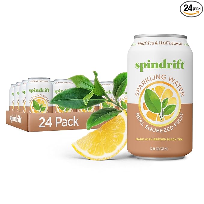 Spindrift Sparkling Water, Half Tea & Half Lemon Flavored, Made with Real Squeezed Fruit, 12 Fl Oz Cans, Pack of 24 (Only 5 Calories per Can) - Bloomnest