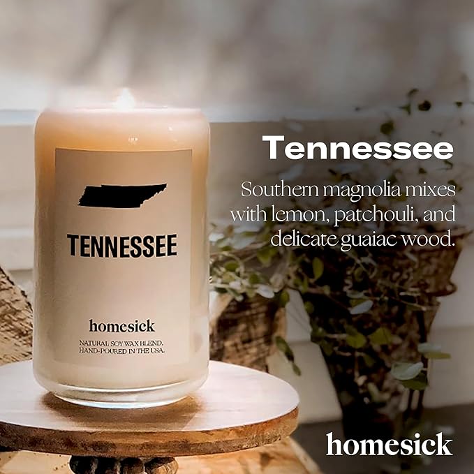 Homesick Scented Candles for Home (Tennessee) - 13.75 oz Long-Lasting Soy Wax Jar Candle for Women & Men for All Occasions, 60-80 Hours Burn Time - Notes of Patchouli, Sandalwood & Tonka Bean - Bloomnest