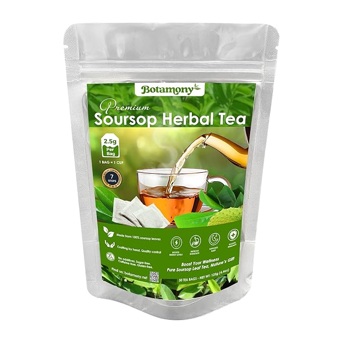 BOTAMONY 75 Premium Soursop Graviola Leaf Tea Bags 2.5g/ teabag, Soursop Leaves Organic, Hojas de Guanabana Organica, Guanabana Leaves Tea Handmade Non-GMO Sugar/Caffeine/Gluten Free - Bloomnest