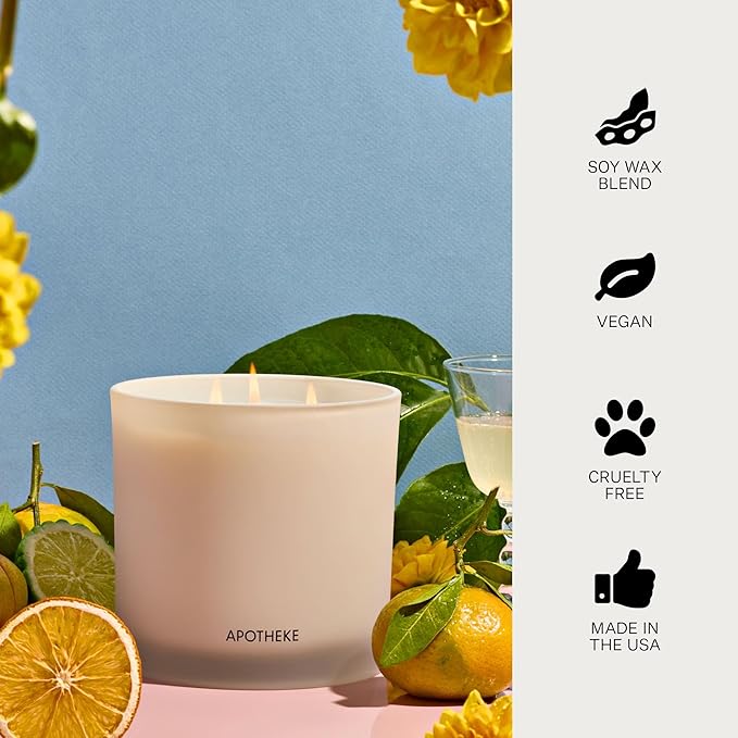 Apotheke 3-Wick Scented Candles for Home, Bergamot Tangerine - 26 oz Soy Wax Aromatherapy Jar Candle with Perfume-Grade Essential Oils - Gift for Women & Men - Bergamot, Tangerine & Sweet Dahlia - Bloomnest