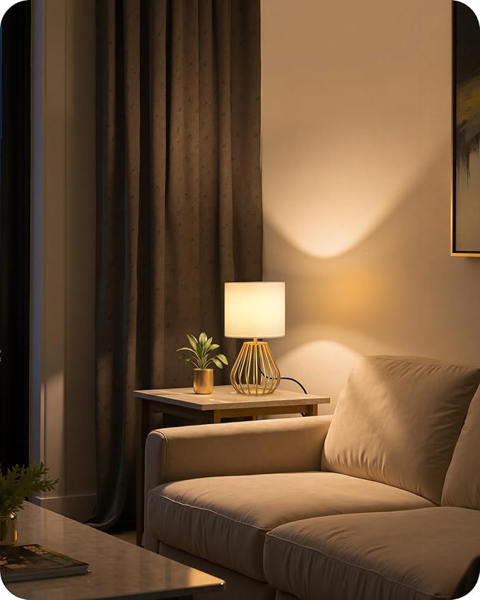 Gold Table Lamp Set of 2, Small Bedside Lamp with Gold Metal Base & White Linen Lampshade, Modern Nightstand Lamp, Little Cute Desk Lamp for Bedroom, 2700K LED Bulb Included DCW06TLP205 - Bloomnest