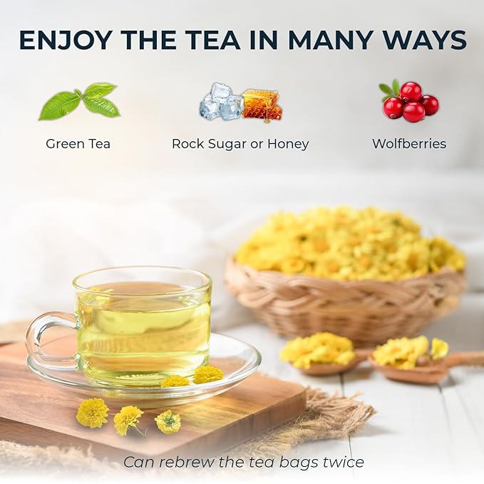Vietnamese Chrysanthemum Tea Samplers - 10 Count + Bamboo Tong, No Sugar Added, No Caffeine, Re-Steep Chrysanthemum Floral Scent Herbal Tea for Detox, Refreshing, Relax - Bloomnest