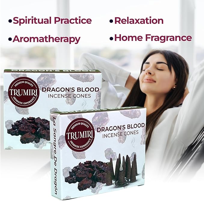 TRUMIRI Dragons Blood Incense Cones - Total 20 Cone Incense - Dual Pack of 10 Insence Cones - Incense Cones Scented - Cone Incense Scents - Insense Cones - Incent Cone TRUMIRI
