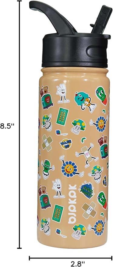 BJPKPK Insulated Water Bottle with Straw Lid, 18 oz Stainless Steel Metal Water Bottles, Reusable Leak Proof BPA Free Water Bottles, Cups, Thermo, Spring Party-Brown - Bloomnest