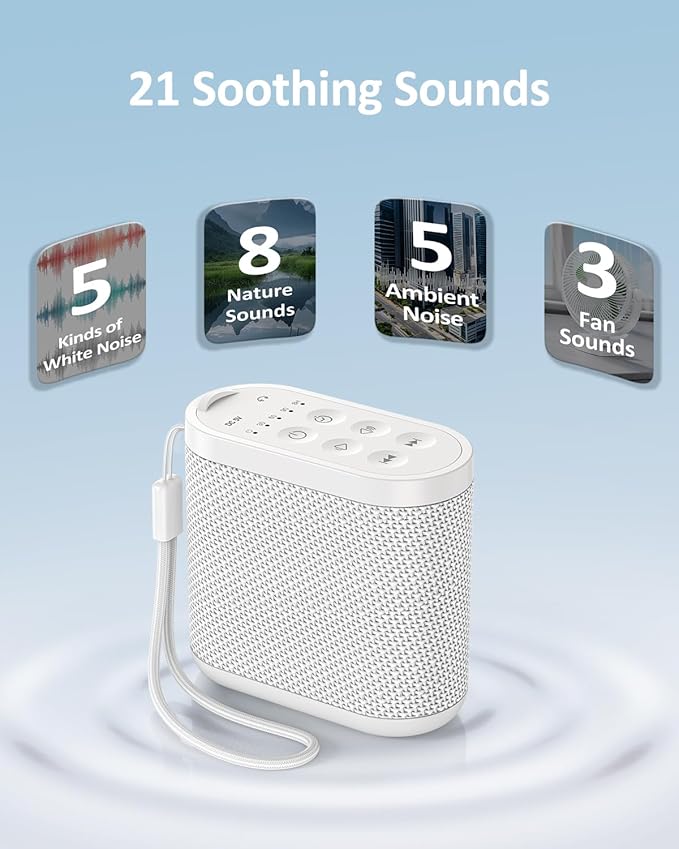 Portable Travel Sound Machine for Adults, Baby Sleeping - White Noise Machine：Rechargeable Battery, Headphone Jack, 21 Sounds, Sleep Timer - Noise Machine for Office Privacy & Noise Canceling, Home