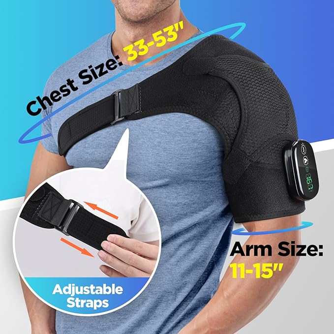 Cordless Shoulder Heating Pad, Heated Shoulder Wrap with Massage, Heated Shoulder Brace, Shoulder Massager for Men Women - Bloomnest
