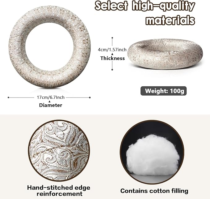 Singing Bowl Cushion for Tibetan Singing Bowls, Handmade Silk Brocade Round Cushion Pillow for Sound Healing and Crystal Sound Bowls Accessories(6.7 Inch,Silver) - Bloomnest