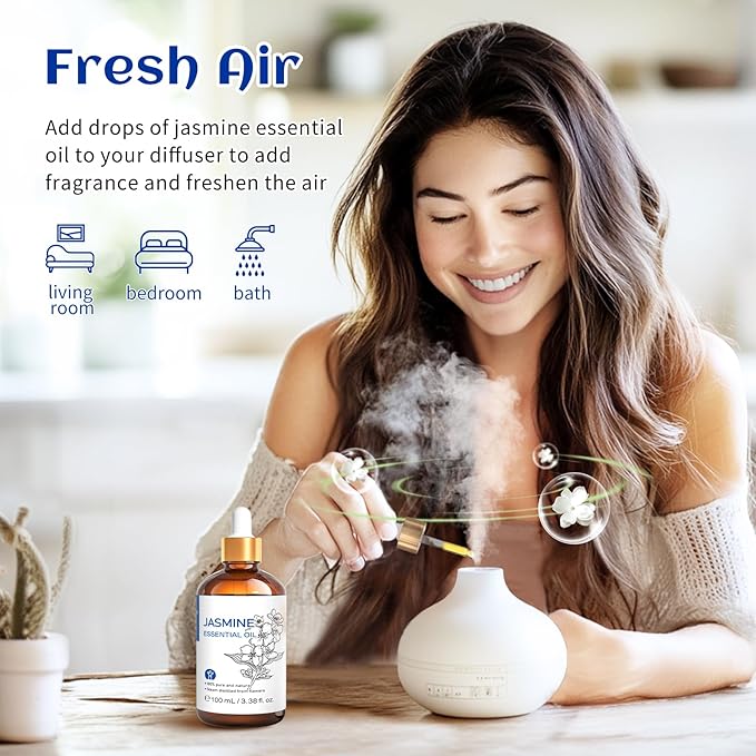 HIQILI Jasmine Essential Oil, Pure & Natural Jasmine Oil for Diffuser, Perfume, Shampoo, Aromatherapy-3.8 Fl Oz/100 ML - Bloomnest