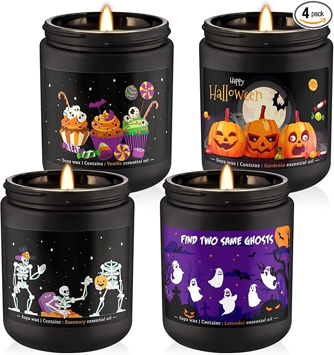 Halloween Scented Candle Set, 4-Pack 7oz Soy Wax Candles with 4 Fragrances, Long-Lasting Burning for Halloween, Christmas, Home Decor, Rituals & Themed Parties. - Bloomnest