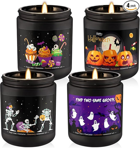 Halloween Scented Candle Set, 4-Pack 7oz Soy Wax Candles with 4 Fragrances, Long-Lasting Burning for Halloween, Christmas, Home Decor, Rituals & Themed Parties. - Bloomnest
