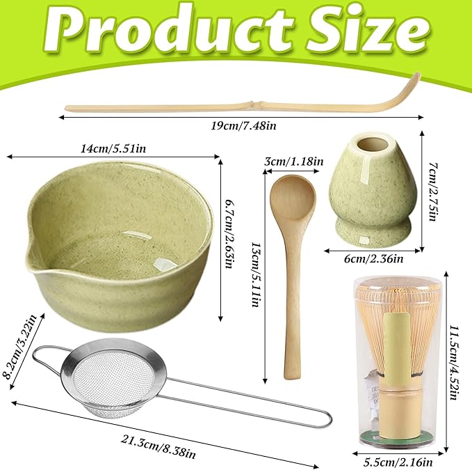 6 Pcs Matcha Whisk Set,Matcha Kit for Ceremony,Matcha Tea Set for Making Breakfast/Latte,Matcha Whisk Set with Ceramic Bowl with Spout,Whisk and Holder,Gift for Matcha Lover - Bloomnest