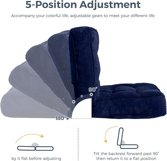 MAXYOYO Adjustable Floor Chair with Back Support, Gaming Chair Floor Meditation Chair with Tufted Cushion, Adults Folding Sofa Seat for Reading Meditating, Navy - Bloomnest
