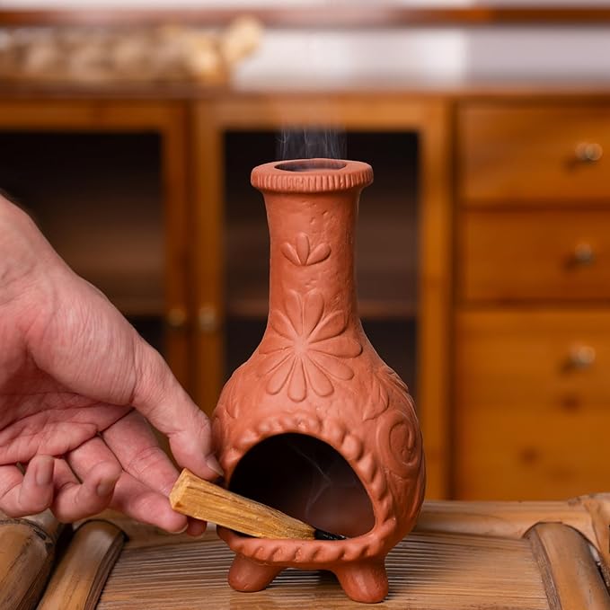 Palo Santo Mini Chiminea – Elegant Ceramic Incense Holder for Cleansing and Relaxation – Handcrafted Sage Texture Stand, Ideal for Meditation and Altars – Durable Design for Sticks Burning - Bloomnest