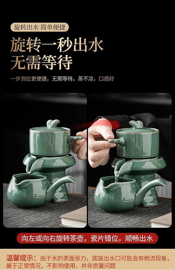 Chinese Gongfu Tea Gift Set Service Automatic Handmade Stone-Mill Design Porcelain Tea Pot 6 Cups Japanese Kung Fu Tea for Adults Men Women Tea Ceremony Party Home Office Decor - Bloomnest