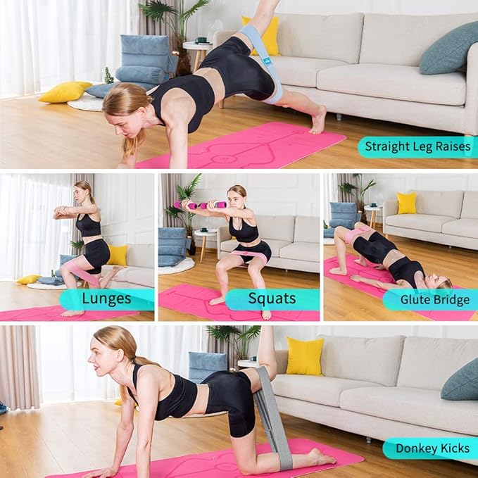EILISON GLAMFIT Booty Resistance Bands for Women - Set of Non-Slip 5 Cotton Loops, Hip Thigh Glute Workout Bands for Squats, Yoga & Home Fitness Strength Training (Level 5) - Bloomnest