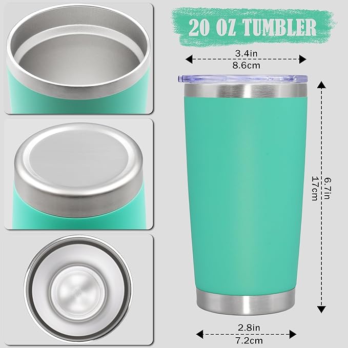 20 oz Tumbler Coffee Travel Tumblers Bulk with Lid Stainless Steel Double Wall Vacuum Insulated Mug Powder Coated Cups fit Car Cupholder for Hot and Cold - Light Blue, 12Pack