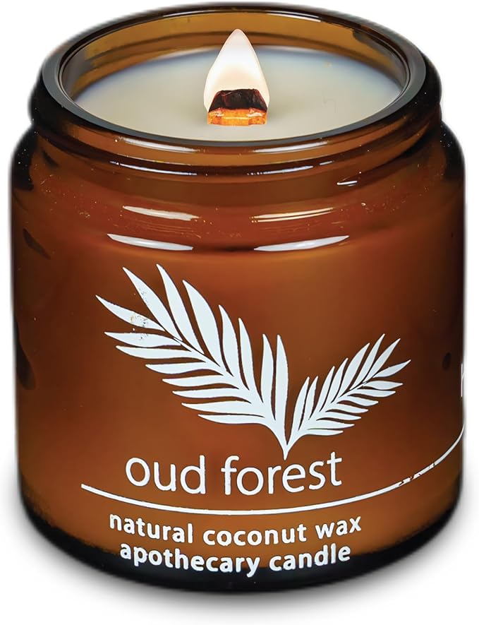 Hemlock Park Crackling Wood Wick Candle Handcrafted with Natural Coconut Wax (Small 4 oz, Oud Forest) - Bloomnest