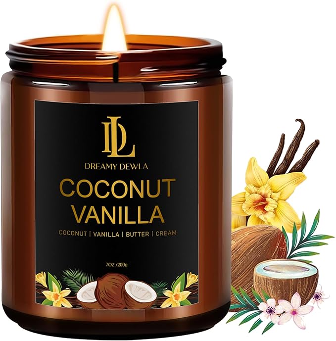 Coconut Vanilla Candles, 7oz Vanilla Coconut Scented Candle, Natural Soy Candles for Home Scented, Long Lasting with 50 Hour Burn Time, Gifts for Men Women - Bloomnest