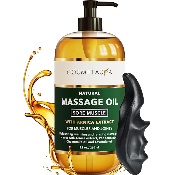 Cosmetasa Sore Muscle Massage Oil with Deep Tissue Massager - Thumb Saver and Oil Soothes Muscle and Joint with Arnica Extract, Peppermint, Chamomile, and Lavender Oil 8.8 Fl Oz - Bloomnest