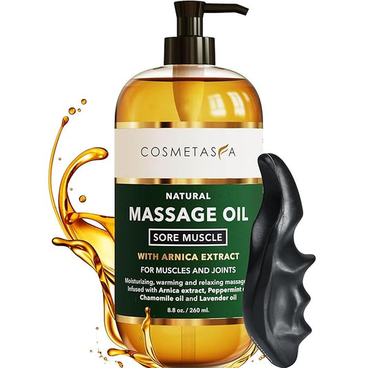 Cosmetasa Sore Muscle Massage Oil with Deep Tissue Massager - Thumb Saver and Oil Soothes Muscle and Joint with Arnica Extract, Peppermint, Chamomile, and Lavender Oil 8.8 Fl Oz - Bloomnest