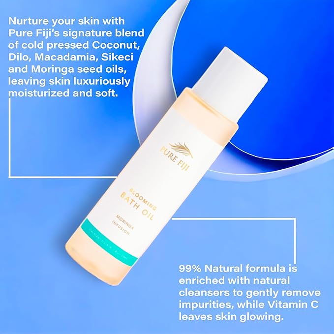 Pure Fiji Bath Oil, Conditioning Body Moisturizer with Natural Ingredients Bath Essential for Women Moisturizing Bath & Body Oil - Moringa (8oz/236ml)