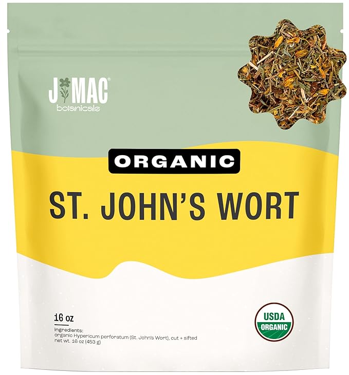 J Mac Botanicals, Organic St John's Wort (16 oz) Hypericum perforatum Loose Leaf Herbal Tea - Bloomnest