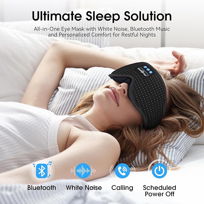 MUSICOZY White Noise Sleep Mask Headphones with 16 Soothing Sounds, Bluetooth Sleep Mask 3D Wireless Music Sleeping Headphones for Side Sleeper - Bloomnest
