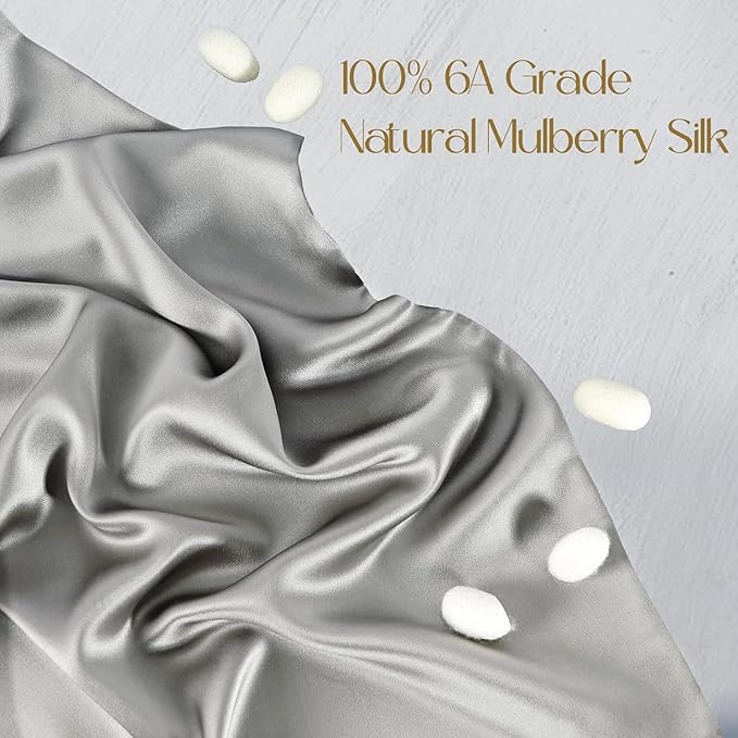ZIMASILK 100% Pure Mulberry Silk Pillowcase 2 Pack, Soft and Smooth,Both Sides Premium Grade 6A Silk,600 Thread Count,with Hidden Zipper (Queen 20''x30'',Grey) - Bloomnest