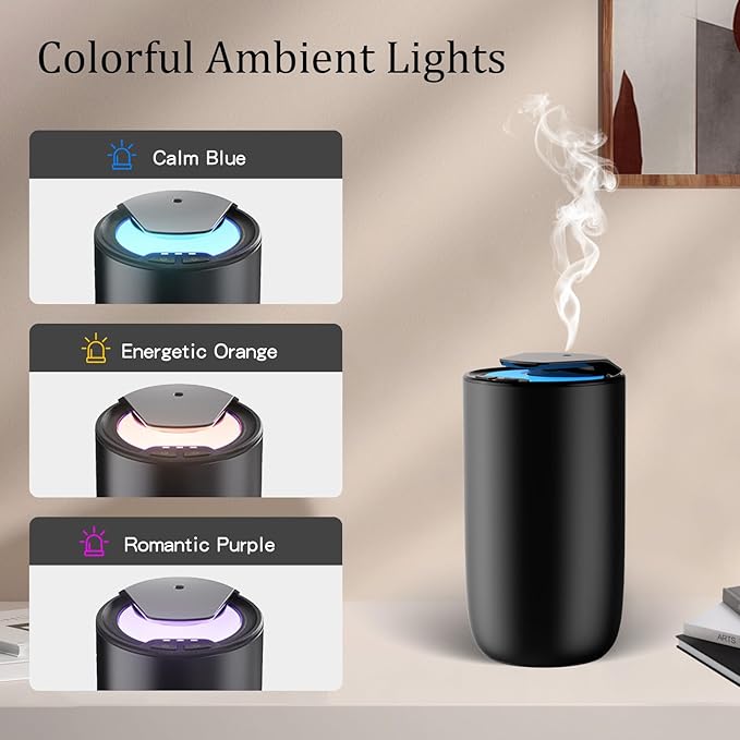Waterless Diffuser for Essential Oil, Rechargeable Mini Fragrance Scent Air Machine, 3-Color Ambient Night Light, Aluminum, 0.51 Oz/15mL, 3 Countdown Timers & 3 Mist Levels for Home, Car, Titanium - Bloomnest