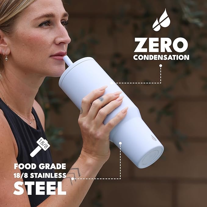 Elemental 40 oz Tumbler with Handle and Straw - Spill Proof Insulated Stainless Steel Commuter for Hot and Cold Beverages - Travel Coffee Mug with 2 Straws & Spill Proof Lid - 40oz - Ice Blue - Bloomnest