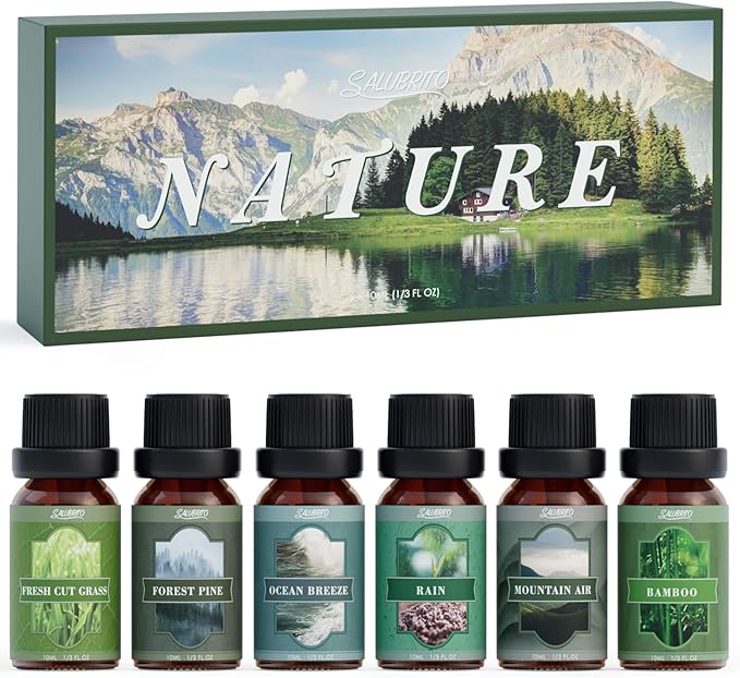 SALUBRITO Nature Fragrance Oils Set, Essential Oils Set - Forest Pine, Ocean Breeze, Rain, Fresh Cut Grass, Mountain Air, Bamboo, Premium Scented Oil for Diffuser, Candle, Soap Making - Bloomnest