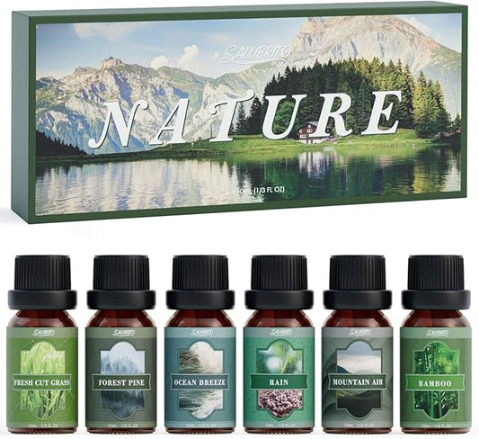SALUBRITO Nature Fragrance Oils Set, Essential Oils Set - Forest Pine, Ocean Breeze, Rain, Fresh Cut Grass, Mountain Air, Bamboo, Premium Scented Oil for Diffuser, Candle, Soap Making - Bloomnest