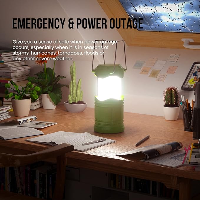 Lichamp LED Camping Lantern, 4 Pack Battery Powered Flashlight for Power Outages, Portable Collapsible Hanging Light Essential for Home, Outdoor, Emergency Lamp Survival Kit Gear for Hurricane, Green - Bloomnest