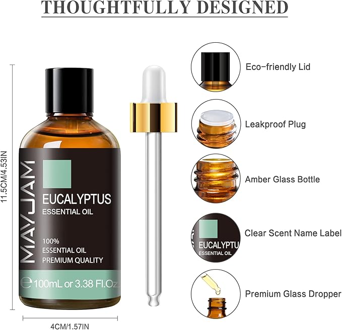 Eucalyptus Essential Oil, MAYJAM 3.38fl.oz Large Bottle Pure Essential Oils, Perfect for Living Room Bedroom Office Car Use - Bloomnest