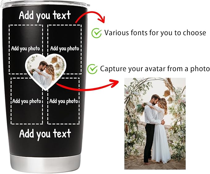 Personalized Tumbler with Pictures Text, Custom Photo Stainless Steel Coffee Tumbler, Coffee Travel Mug Cup 20 Oz Custom Gifts for Fathers Day Christmas Birthday for Dad Mom Kids - Bloomnest