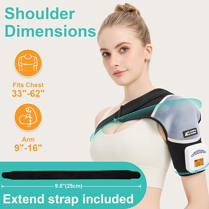 AOBOCO Cordless Shoulder Heating Pad with Vibration, 5000mAh Rechargeable Shoulder Massager for Rotator Cuff Pain Relief, Portable Heated Shoulder Brace Wrap, 104℉-140℉ Heat Levels, 3 Vibration Modes - Bloomnest