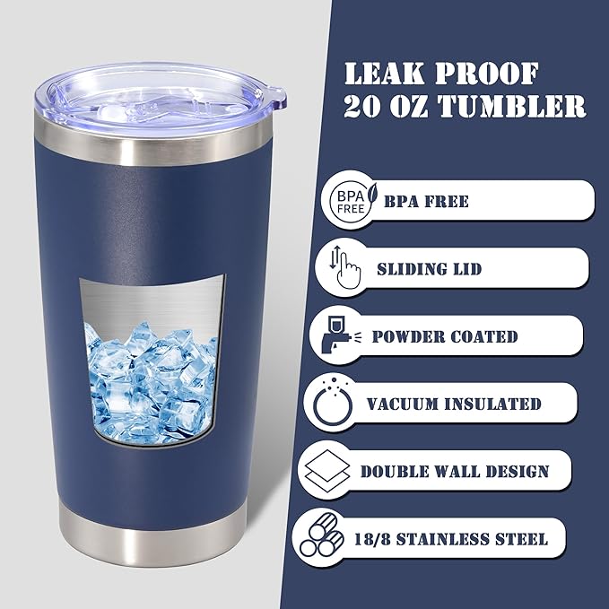 20 oz Tumbler with lid Double Wall Vacuum Insulated Tumblers Stainless Steel Coffee Mug Travel Coffee Tumbler Powder Coated Tumbler Cup Keep Hot&Cold - (Navy 1 Pack) - Bloomnest