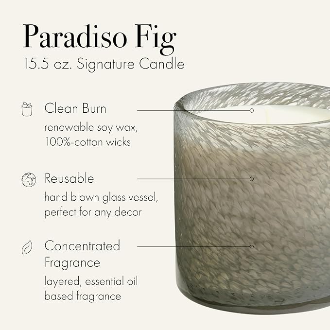 LAFCO New York Signature Candle, Paradiso Fig - 15.5 oz - 90-Hour Burn Time - Reusable, Hand Blown Glass Vessel - Made in The USA - Bloomnest