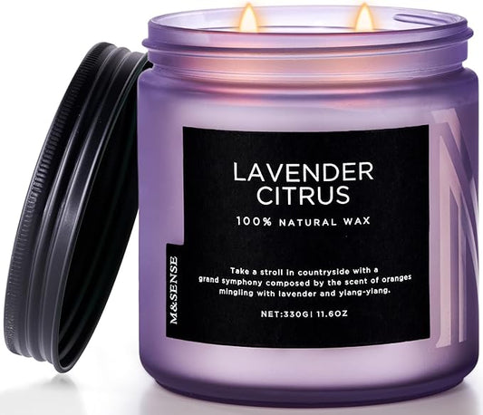 M&SENSE Soy Candles for Home Scented, 11.6oz Lavender Citrus Scent Aromatherapy 70H Burn Time, Stress Relief Gifts for Mom Girlfriend Teacher, Medium Jar Candle for Spa, Bath, Yoga - Bloomnest