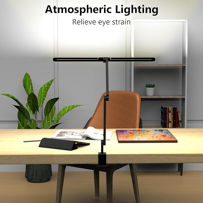 3000 Lumen Ultra Bright Architect Desk Lamp with Clamp, 36W Tall Overhead Led Desk Light for Home Office, 47Inch Long Dimmable Computer Monitor Light Bar with Remote for Table Desktop Drafting - Bloomnest