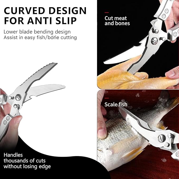Poultry Shears Heavy Duty – Kitchen Scissors for Chicken, Meat, Fish & Vegetables – Sharp Stainless Steel Cooking Shears with Ergonomic Non-Slip Handle, Spring-Loaded, Dishwasher Safe - Bloomnest